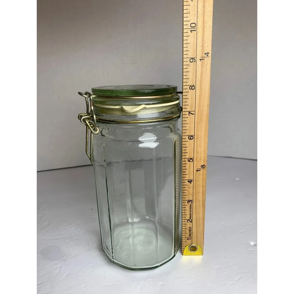 Vintage Clear Glass Wire Bale Jars Swing Top Clamp Lid Canisters Mixed Lot of 3